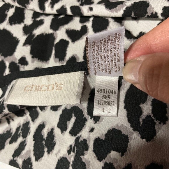 CHICOS Leopard Embroidered Detail Tank Top Sleeveless Blouse Black & White Large - Picture 11 of 16